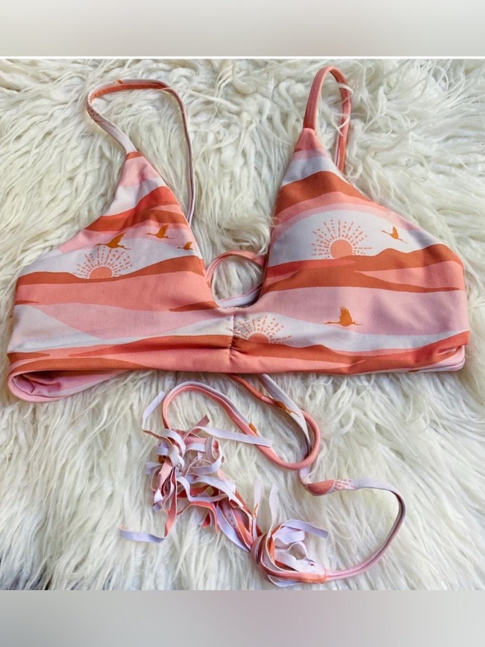 Midori Mia Bikini Swimsuit Top In Dune Print Birds Sun Pink Coral Size Large